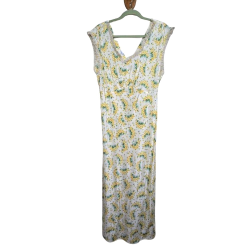 Vintage Textron 40s Floral Print V-Neck Bias Cut Maxi Dress Large-XL